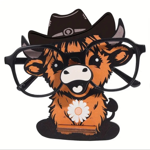 Glasses, Wooden Cow Glass Holder, NEW, Cartoon Cow Design - Picture 1 of 6